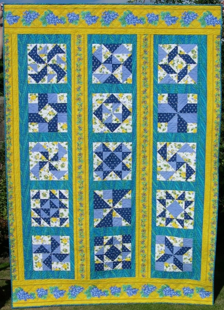 Blue and yellow patchwork quilt