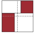 Four squares of fabric with alternating colours