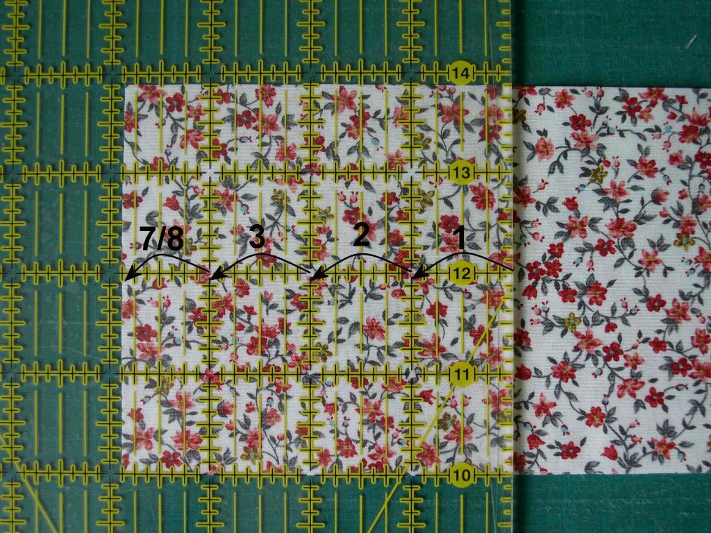 Quilters ruler ready to cut a square