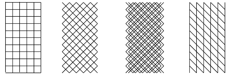 Straight, diagonal, doble diagonal and hanging diamond grids