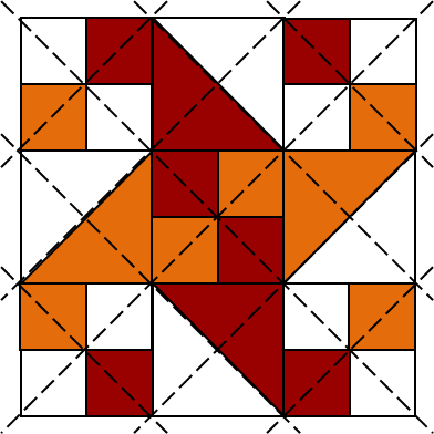 Red and orange water wheel patchwork block