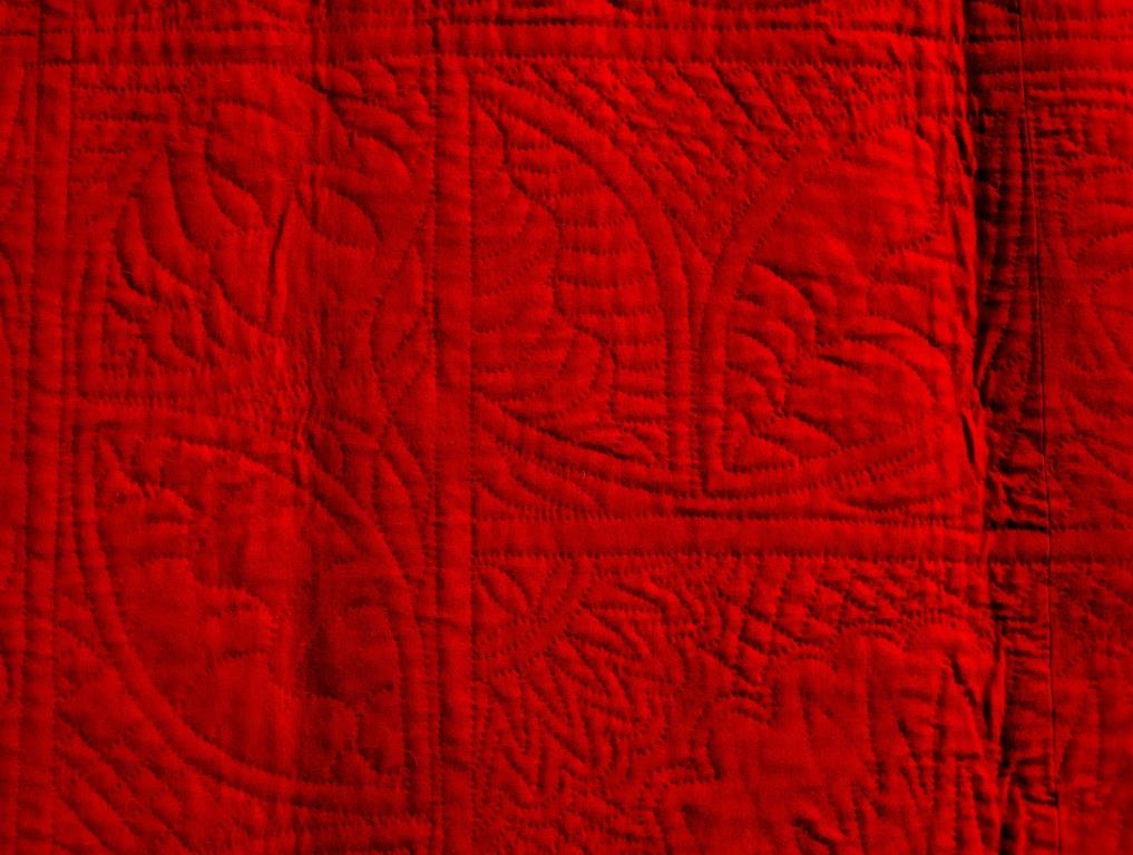 Large leaves on red quilt border