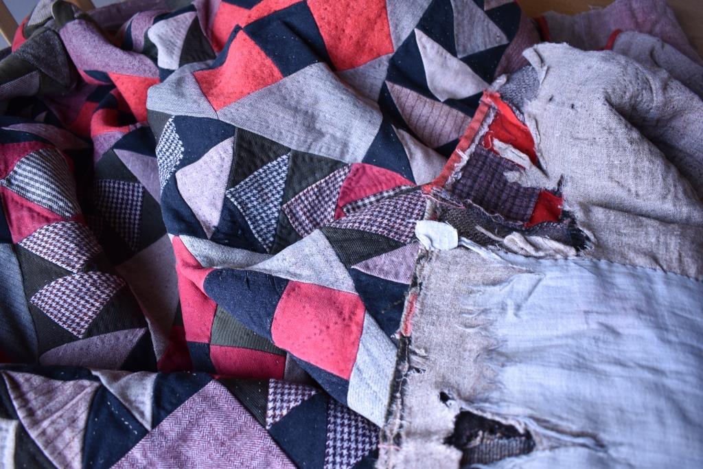 Tattered red and black patchwork